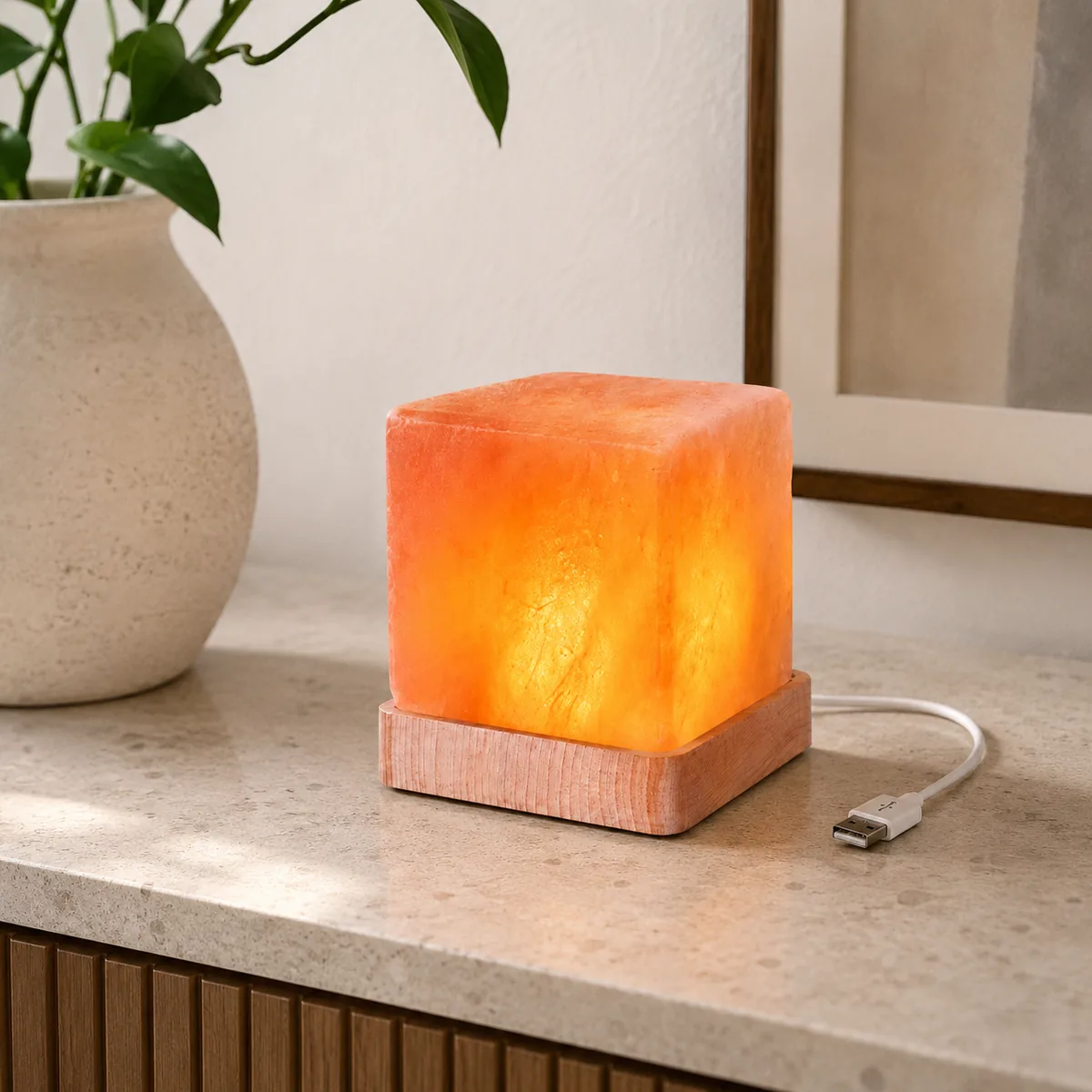 USB Himalayan Salt Lamp – Square, Pink - Item MINI-316