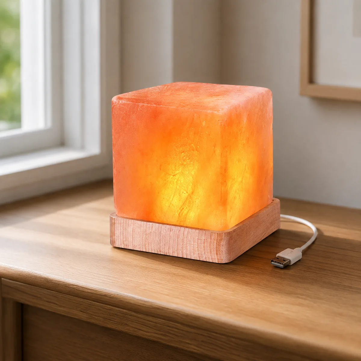 USB Himalayan Salt Lamp – Square, Pink - View 4