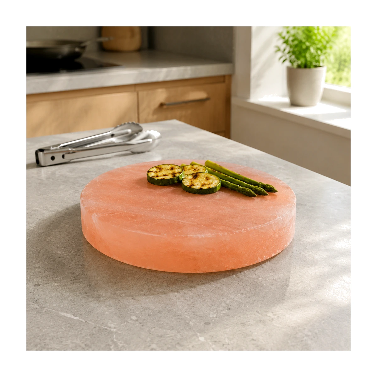 Himalayan Salt Cooking Plate – Round Slab (8"×8"×1.5" / 2") - Lifestyle View