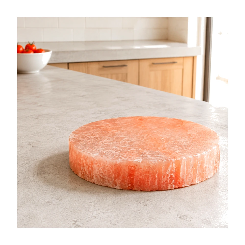 Himalayan Salt Cooking Plate – Round Slab Natural (8"×8"×1.5" / 2") - PMCP-2359