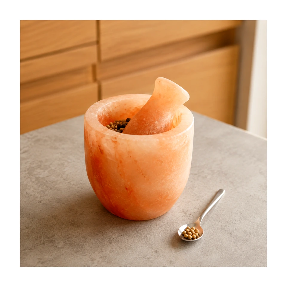 Himalayan Salt Kitchen – Mortar & Pestle (Rustic Raw Base) - Item PMKP-2453