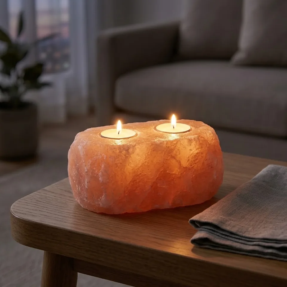 Salt T-Light Candle Holder – Natural (2-Hole)