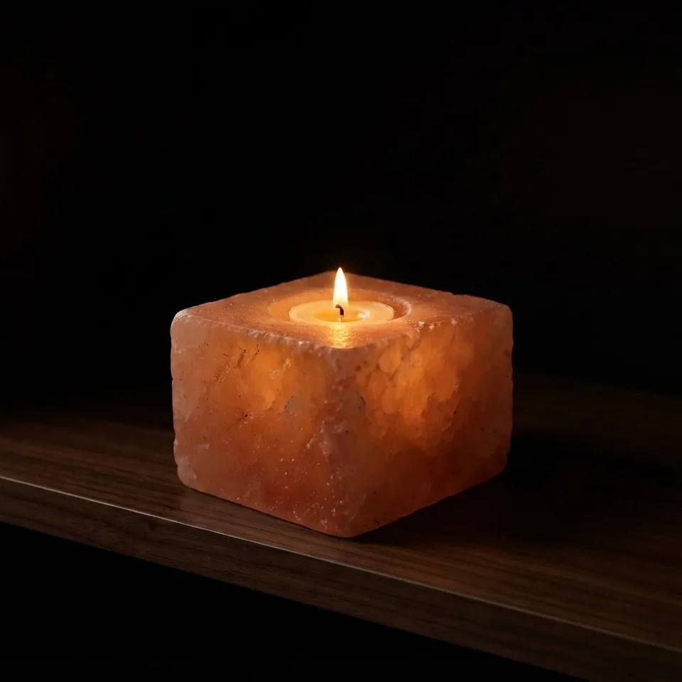 Salt T-Light Candle Holder – Square (1-Hole) - Lifestyle View
