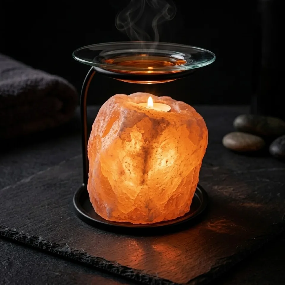 Salt T-Light Candle Holder – Natural Salt Oil Burner - Lifestyle View